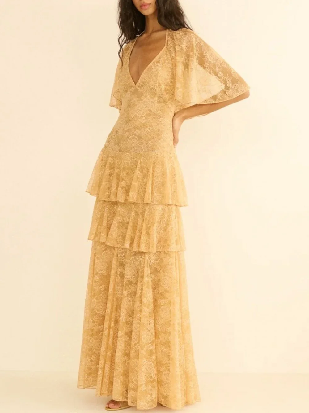 DOEN Gwyneth Maxi Dress Gown Beige Pearl Cream Lace - Picture 3 of 6